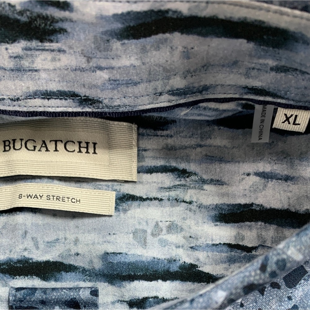Bugatchi Ooohcotton Shirt Mens XL Cobalt Jax Double Sided Mosaic 8 Way Stretch - Picture 4 of 11